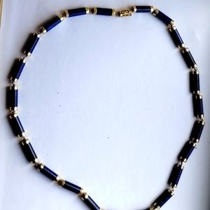 14k Necklace 16" Approx Lapis Lazuli Cylinder shape